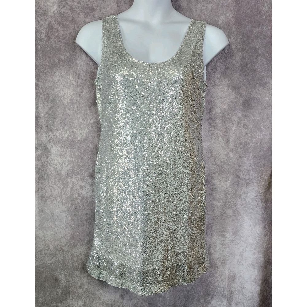Rue 21 Silver Sequined‎ Tank Mini Dress Womens XL Lined Sleeveless Party Evening